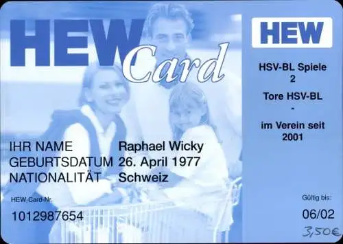 Ak Fußballer Raphael Wicky, Portrait, Autogramm, Reklame, HEW Card, HSV