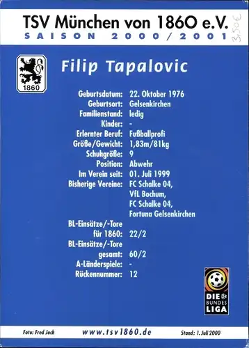 Ak Fußballer Filip Tapalovic, Portrait, Autogramm, Reklame, TSV München 1860 eV, Bundesliga