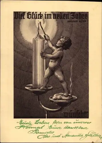 Künstler Ak Götze, Hellmuth, Glückwunsch, Neujahr, Kerze, Engel