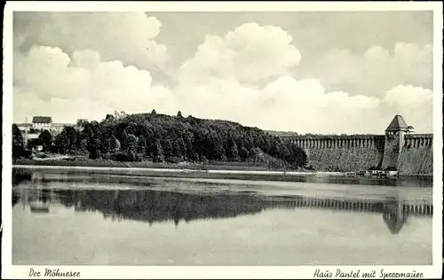 Ak Möhnesee Kreis Soest Nordrhein Westfalen, Blick auf die Sperrmauer, Haus Pantel