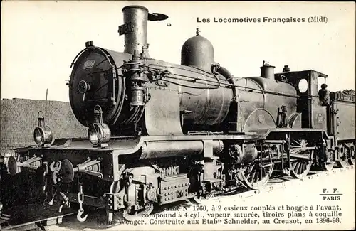 Ak Les Locomotives Francaises, Midi, Machine 1760, Französische Eisenbahn
