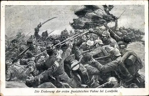 Ak Luneville Meurthe et Moselle, Eroberung der ersten französischen Fahne, I. WK