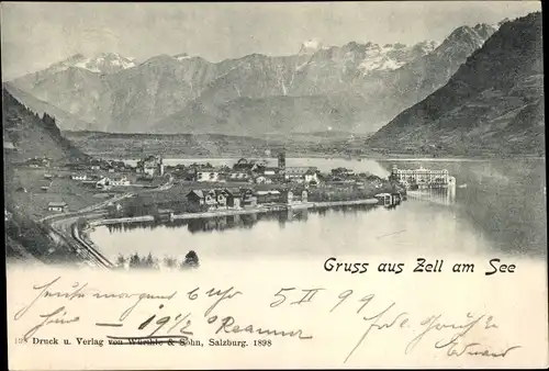 Ak Zell am See in Salzburg, Blick auf den Ort mit Umgebung