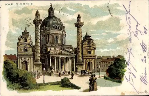 Künstler Litho Geiger, P., Wien 1 Innere Stadt, Karlskirche