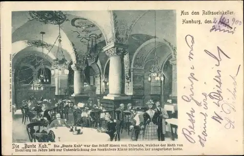 Ak Hamburg Mitte Altstadt, Ratsweinkeller, Bunte Kuh, Innenansicht