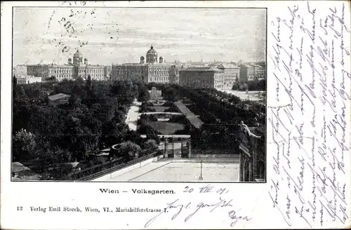 Ak Wien 1. Innere Stadt Österreich, Volksgarten