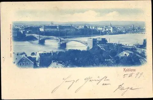 Ak Koblenz am Rhein, Blick auf den Ort, Brücke