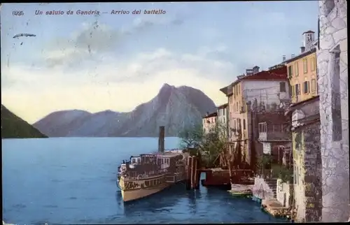 Ak Gandria Lago di Lugano Tessin Schweiz, Arrivo del battello, Salondampfer