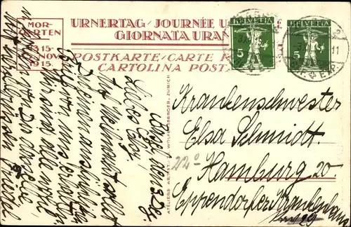 Künstler Ak Morgarten Oberägeri Kanton Zug, Bataille de Morgarten, Uri, Anniversaire 1915, Urnertag