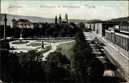 Ak Stuttgart in Baden Württemberg, Schlossplatz mit Königstraße