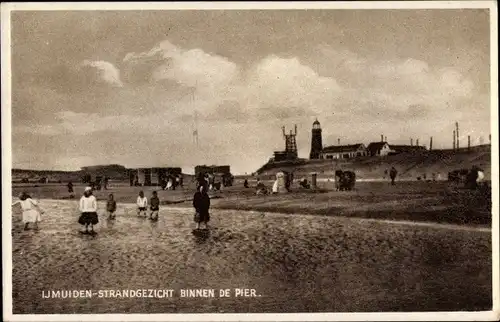 Ak IJmuiden Ymuiden Velsen Nordholland, Strandgezicht binnen de Pier