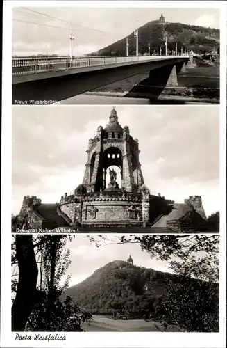 Ak Porta Westfalica an der Weser, Weserbrücke, Kaiser Wilhelm Denkmal