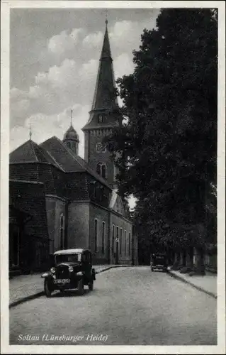 Ak Soltau Lüneburger Heide Niedersachsen, Straßenpartie, Kirche, Auto