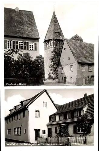 Ak Walddorf Kreis Tübingen, Pfarrhaus, Kirche, Vereinshaus C. V. J. M.
