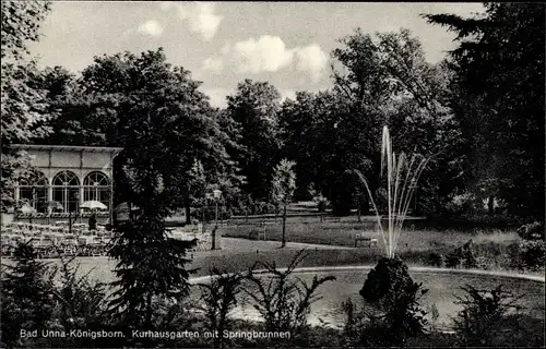 Ak Königsborn Unna im Ruhrgebiet, Kurhausgarten mit Springbrunnen