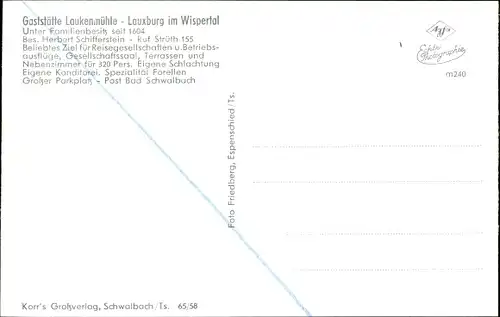 Ak Lorch im Rheingau Taunus Kreis Hessen, Laukenmühle, Jagdzimmer, Gesellschaftszimmer