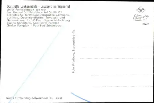 Ak Laukenmühle Lorch im Rheingau Hessen, Gaststätte, Lauxburg im Wispertal