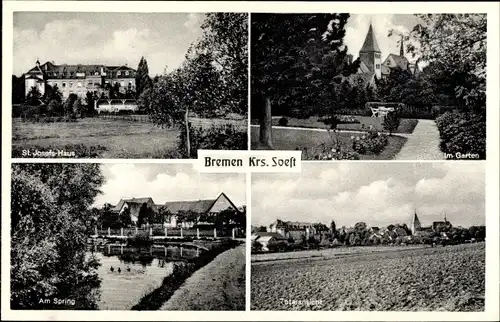 Ak Bremen Ense, St. Josefs Haus, Im Garten, Totalansicht, Spring