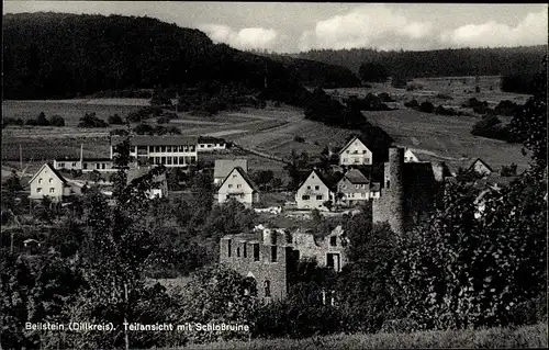 Ak Beilstein Greifenstein Hessen, Teilansicht mit Schlossruine