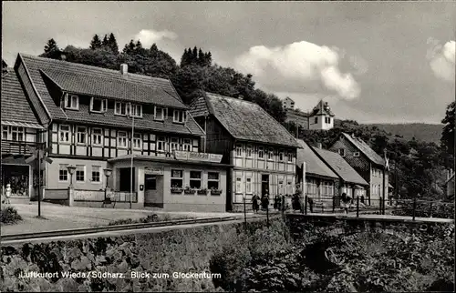 Ak Wieda Walkenried Harz, Glockenturm, Hotel zur Post