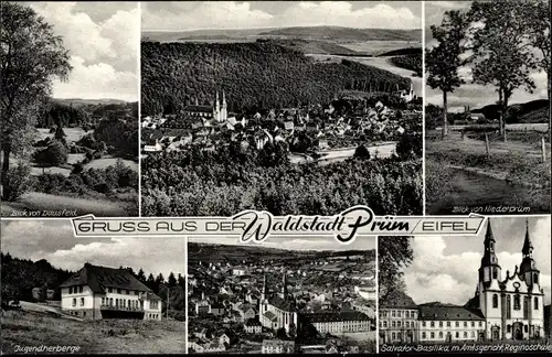 Ak Prüm in der Eifel, Panorama, Jugendherberge, Salvator Basilika, Amtsgericht, Reginoschule