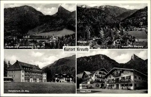 Ak Kreuth am Tegernsee Oberbayern, Hotel Post, Sanatorium Dr. May, Leonhardstein
