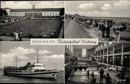 Ak Norderney, Frisia II, Kurhaus, Strand, Wellenbad