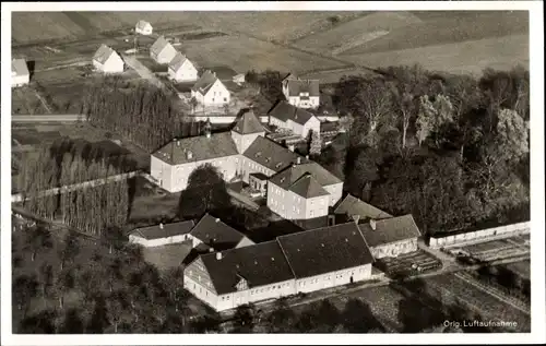 Ak Haldem Stemwede in Westfalen, Freiluft Versuchsschule Schloss Haldem, Fliegeraufnahme
