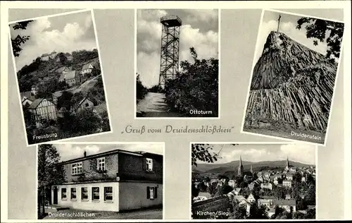 Ak Freusburg Kirchen an der Sieg, Ottoturm, Druidenstein, Druidenschlösschen