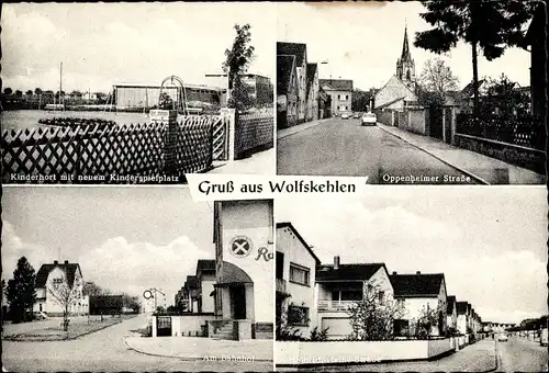 Ak Wolfskehlen Riedstadt in Hessen, Oppenheimer Str., Kinderhort, Am Bahnhof, Heinrich Heine Straße