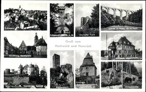 Ak Simmern im Hunsrück, Panorama, Kirchberg Markt, Stumpfer Turm, Jugendherberge