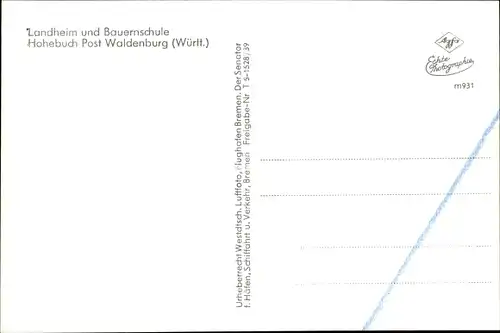Ak Waldenburg in Württemberg, Hohebuch, Bauernschule, Landheim