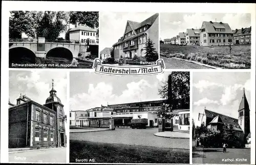 Ak Hattersheim am Main, Siedlung, Kath. Kirche, Schule, Rathaus, Sarotti AG.