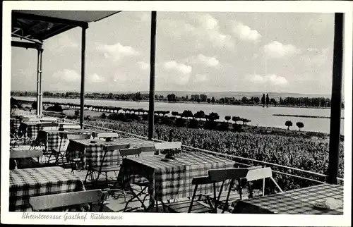 Ak Mittelheim Oestrich Winkel am Rhein Rheingau, Rheinterrasse Gasthof Ruthmann