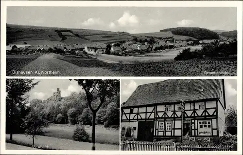 Ak Bishausen Nörten Hardenberg Niedersachsen, Bäckerei, Burgruine, Blick auf den Ort