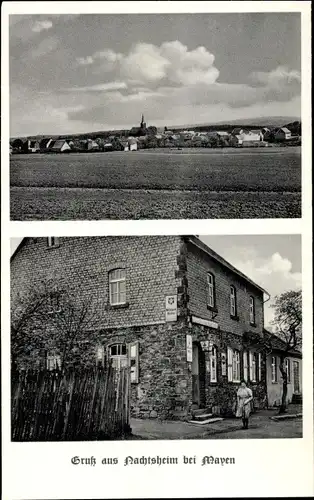 Ak Nachtsheim Rheinland Pfalz, Gasthaus Tannengrün, Blick auf den Ort