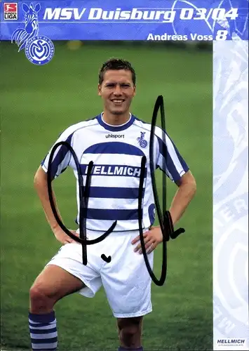 Ak MSV Duisburg 03 04, Fußballer Andreas Voss, Portrait, Autogramm, Reklame, Hellmich