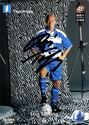 Ak Fußballer Stig Tofting, Portrait, Autogramm, Reklame, Thyssengas, Bundesliga