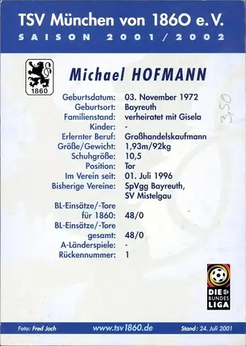 Ak Fußballer Michael Hofmann, Portrait, Autogramm, TSV München 1860 eV, Reklame