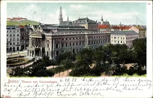 Ak Brno Brünn Südmähren, Theater mit Glacisanlagen