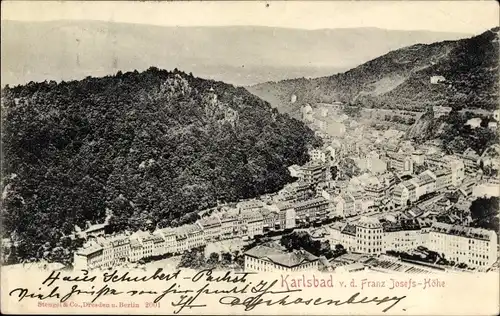 Ak Karlovy Vary Karlsbad Stadt, Stadt von der Franz Josefs Höhe