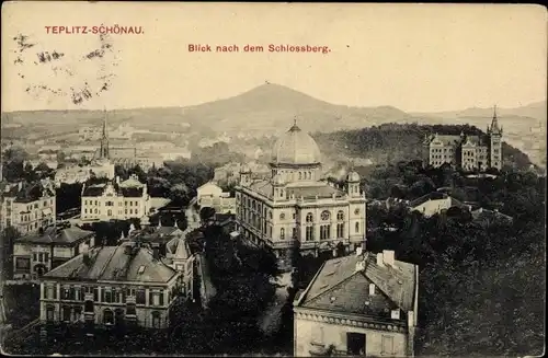 Ak Teplice Šanov Teplitz Schönau Region Aussig, Schlossberg, Blick auf den Ort