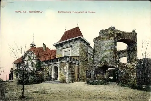 Ak Teplice Šanov Teplitz Schönau Region Aussig, Schlossberg Restaurant und Ruine