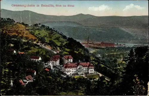 Ak Ryjice Reindlitz Region Aussig, Genesungsheim, Blick ins Elbtal