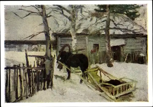 Künstler Ak Korowin, K. A., Winter, Schlittengespann