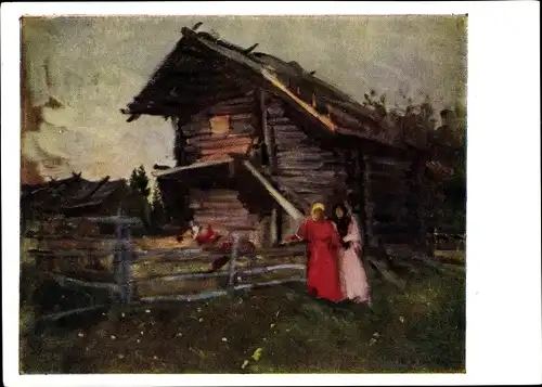 Künstler Ak Korowin, K. A., Hütte, Bauernhaus