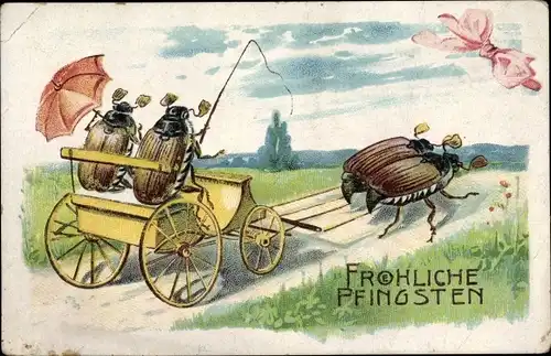 Ak Glückwunsch Pfingsten, Maikäferkutsche