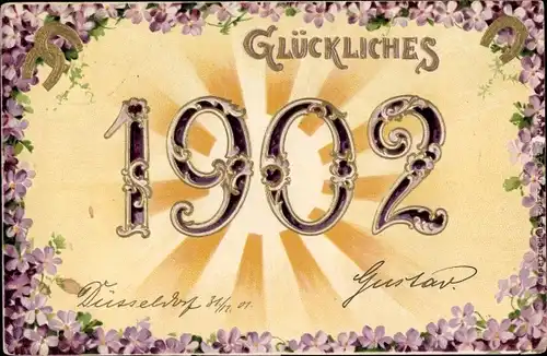 Präge Ak Glückwunsch Neujahr, Jahreszahl 1902, Veilchen