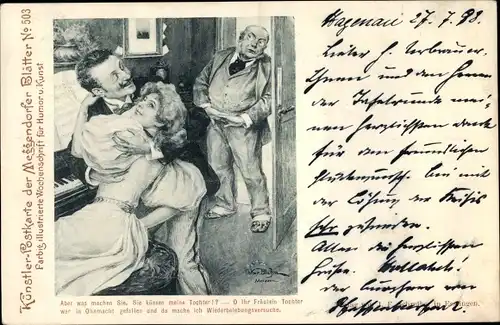 Künstler Ak Aber was machen Sie, Sie küssen meine Tochter, Wiederbelebungsversuche