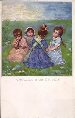 Künstler Ak Sporleder, Mädchen auf einer Wiese, Chocolaterie L'Aiglon